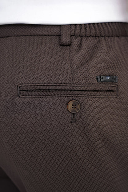 Comfort Fit Beli Lastikli Armürlü Dokuma Esnek Pamuk Kahverengi Jogger Pantolon P 1217