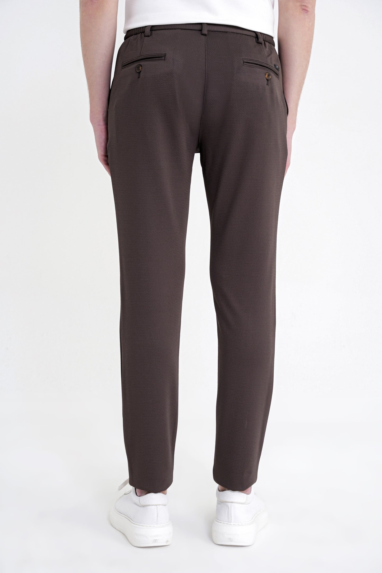 Comfort Fit Beli Lastikli Armürlü Dokuma Esnek Pamuk Kahverengi Jogger Pantolon P 1217