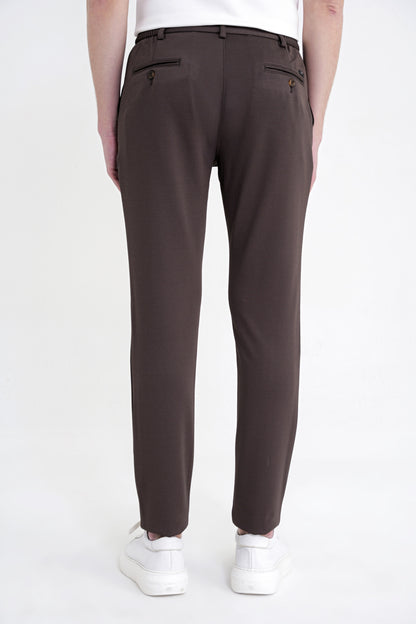 Comfort Fit Beli Lastikli Armürlü Dokuma Esnek Pamuk Kahverengi Jogger Pantolon P 1217