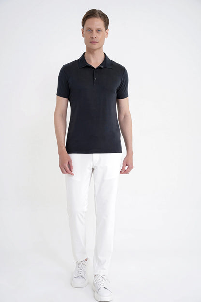 Slim Fit Modal Kumaş Siyah Çıtçıtlı Polo Yaka Tişört Ts 923