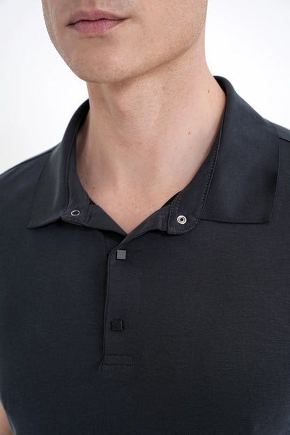 Slim Fit Modal Kumaş Siyah Çıtçıtlı Polo Yaka Tişört Ts 923