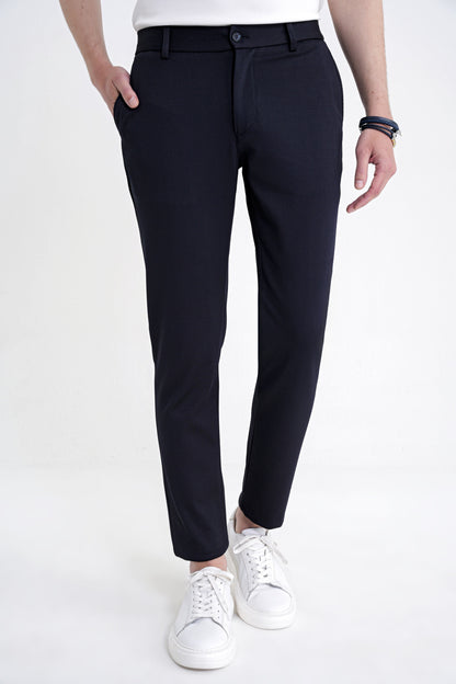 Comfort Fit Beli Lastikli Armürlü Dokuma Esnek Pamuk Lacivert Jogger Pantolon P 1217