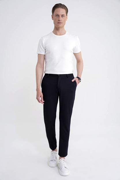 Comfort Fit Beli Lastikli Armürlü Dokuma Esnek Pamuk Lacivert Jogger Pantolon P 1217