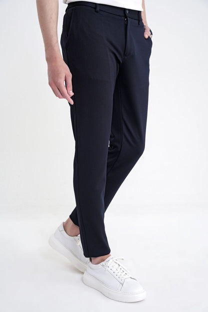 Comfort Fit Beli Lastikli Armürlü Dokuma Esnek Pamuk Lacivert Jogger Pantolon P 1217