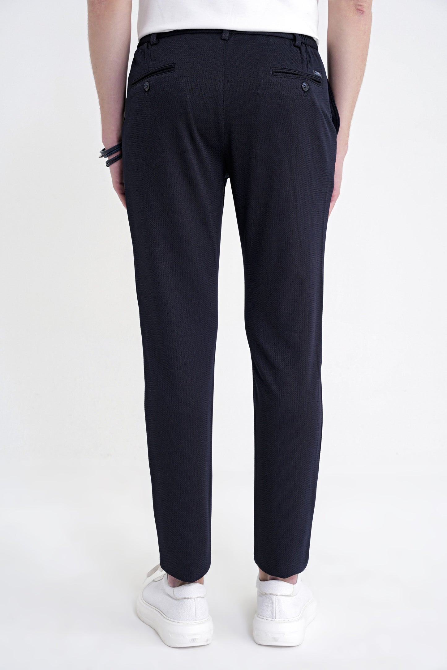 Comfort Fit Beli Lastikli Armürlü Dokuma Esnek Pamuk Lacivert Jogger Pantolon P 1217