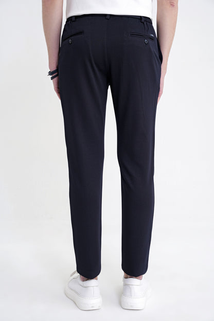 Comfort Fit Beli Lastikli Armürlü Dokuma Esnek Pamuk Lacivert Jogger Pantolon P 1217