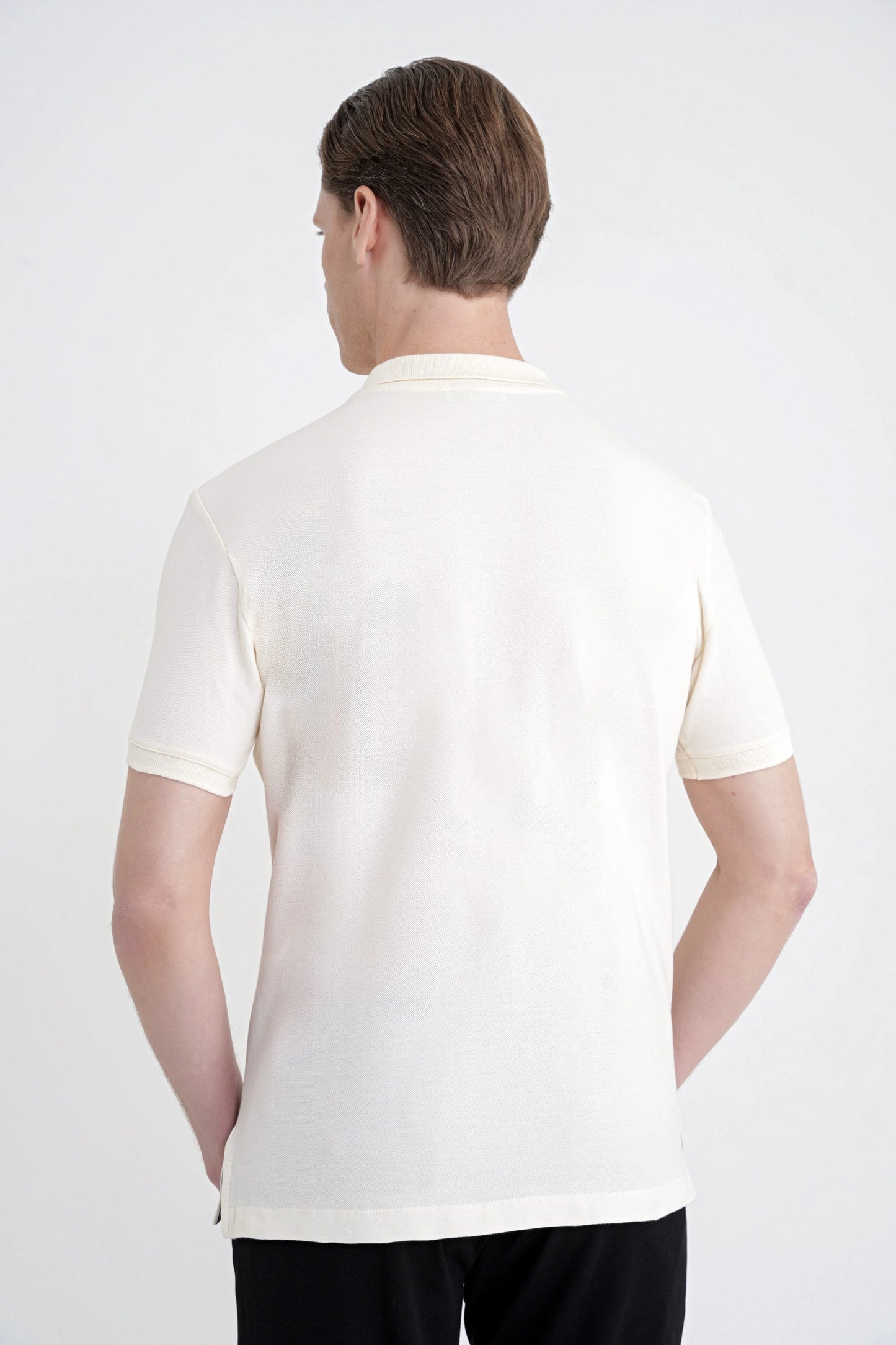 Comfort Fit Kolu Ribanalı %100 Pamuk Düğmeli Ekru Polo Yaka Tişört Ts 922