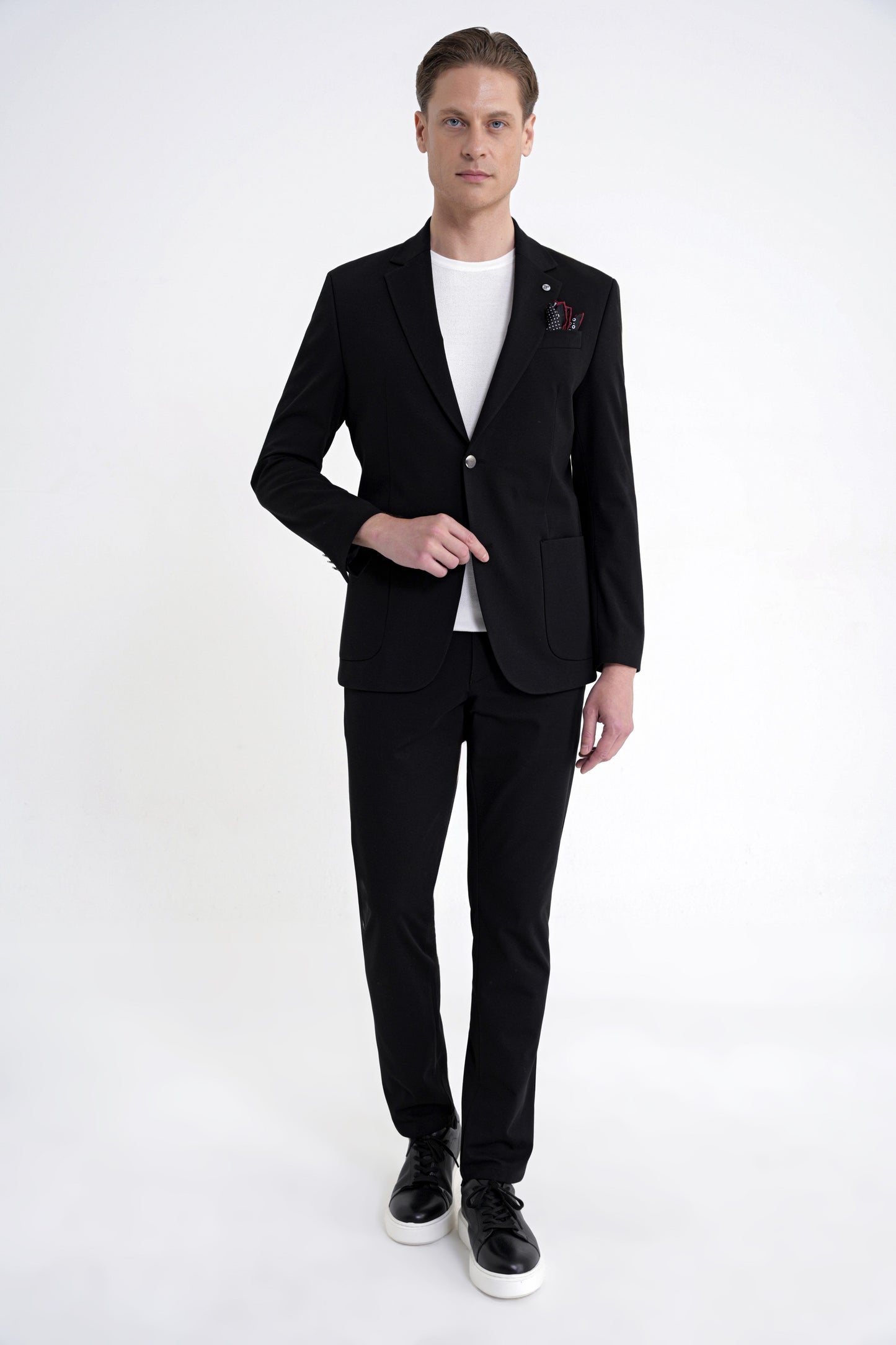 Comfort Fit Çift Yırtmaç Torba Cep Metal Düğmeli Siyah Blazer Ceket C 734