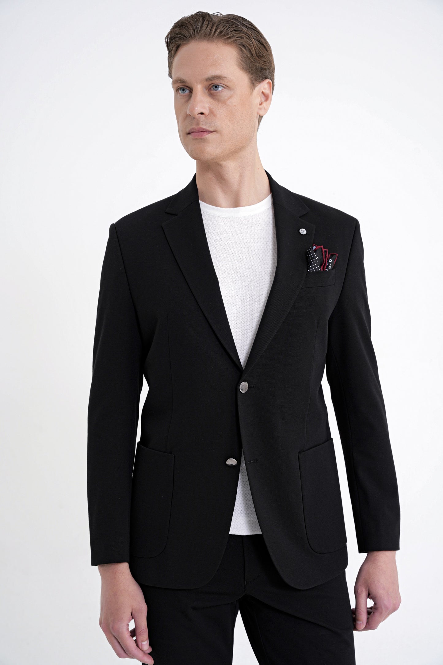 Comfort Fit Çift Yırtmaç Torba Cep Metal Düğmeli Siyah Blazer Ceket C 734