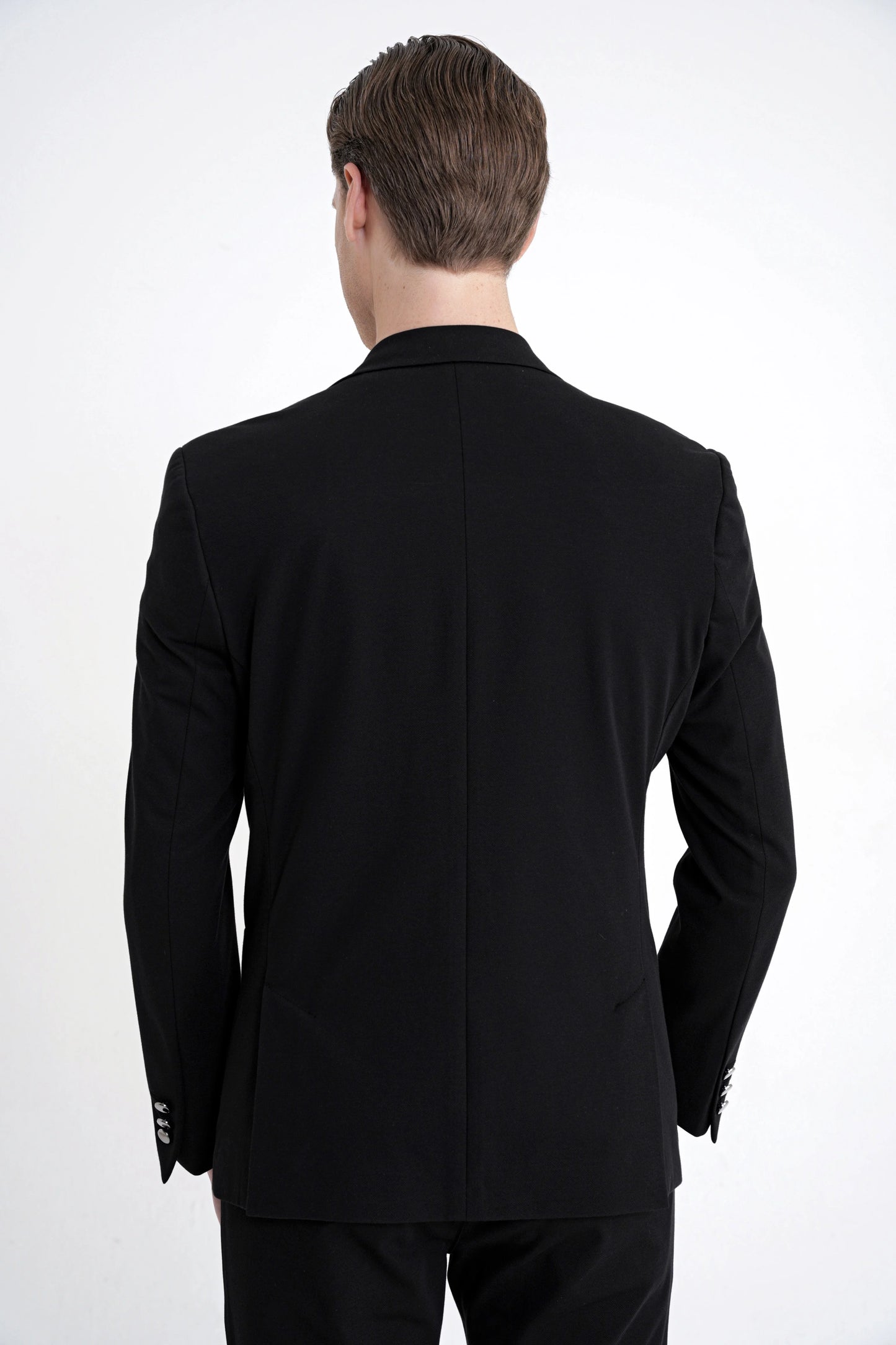 Comfort Fit Çift Yırtmaç Torba Cep Metal Düğmeli Siyah Blazer Ceket C 734