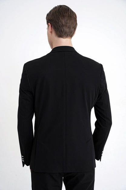Comfort Fit Çift Yırtmaç Torba Cep Metal Düğmeli Siyah Blazer Ceket C 734