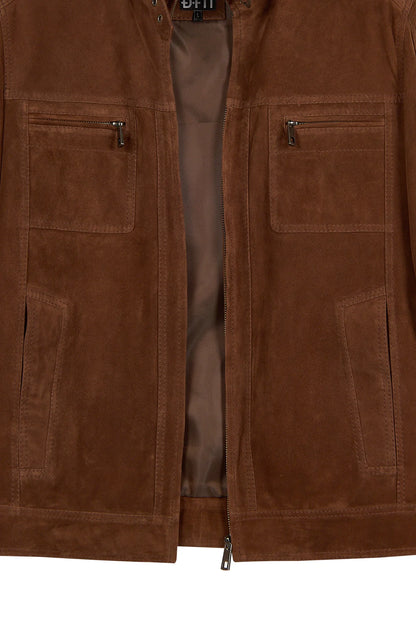 Wade Erkek Kahverengi Slim-fit Süet Deri Ceket
