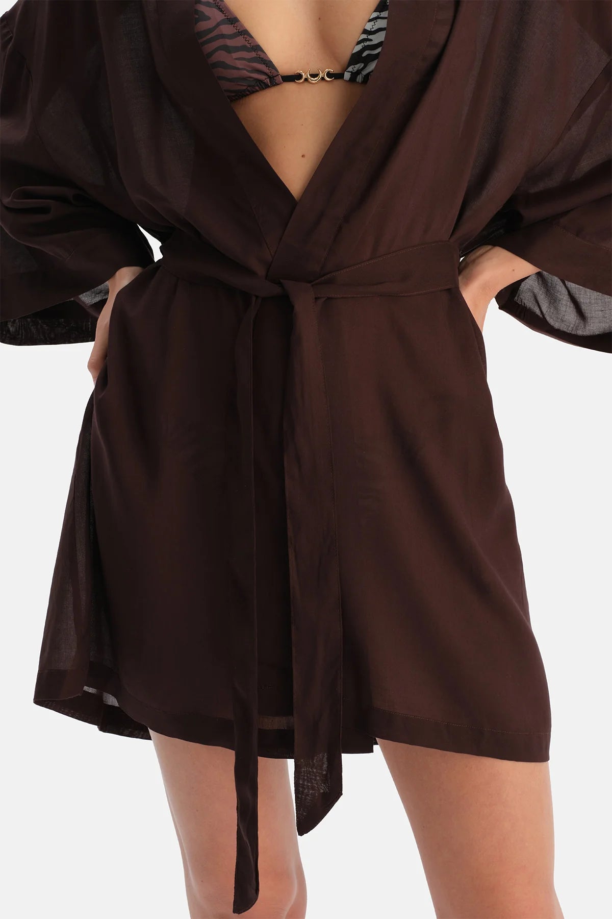 Kahverengi Kısa Kimono