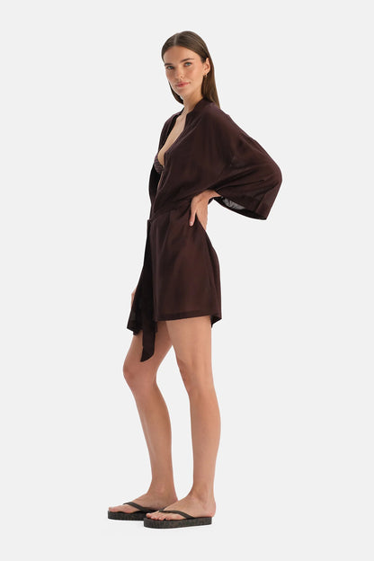 Kahverengi Kısa Kimono
