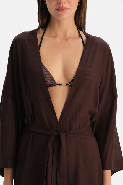 Kahverengi Kısa Kimono