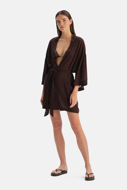 Kahverengi Kısa Kimono