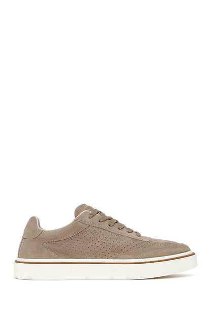 Erkek Bej Bağcıklı Kalın Tabanlı Süet Deri Sneaker
