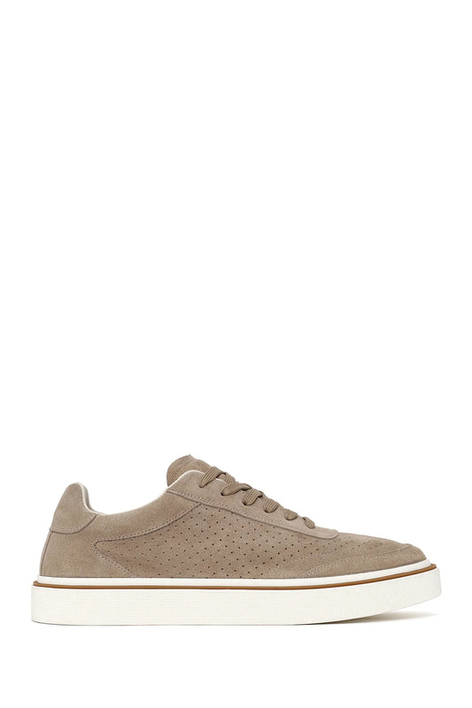 Erkek Bej Bağcıklı Kalın Tabanlı Süet Deri Sneaker
