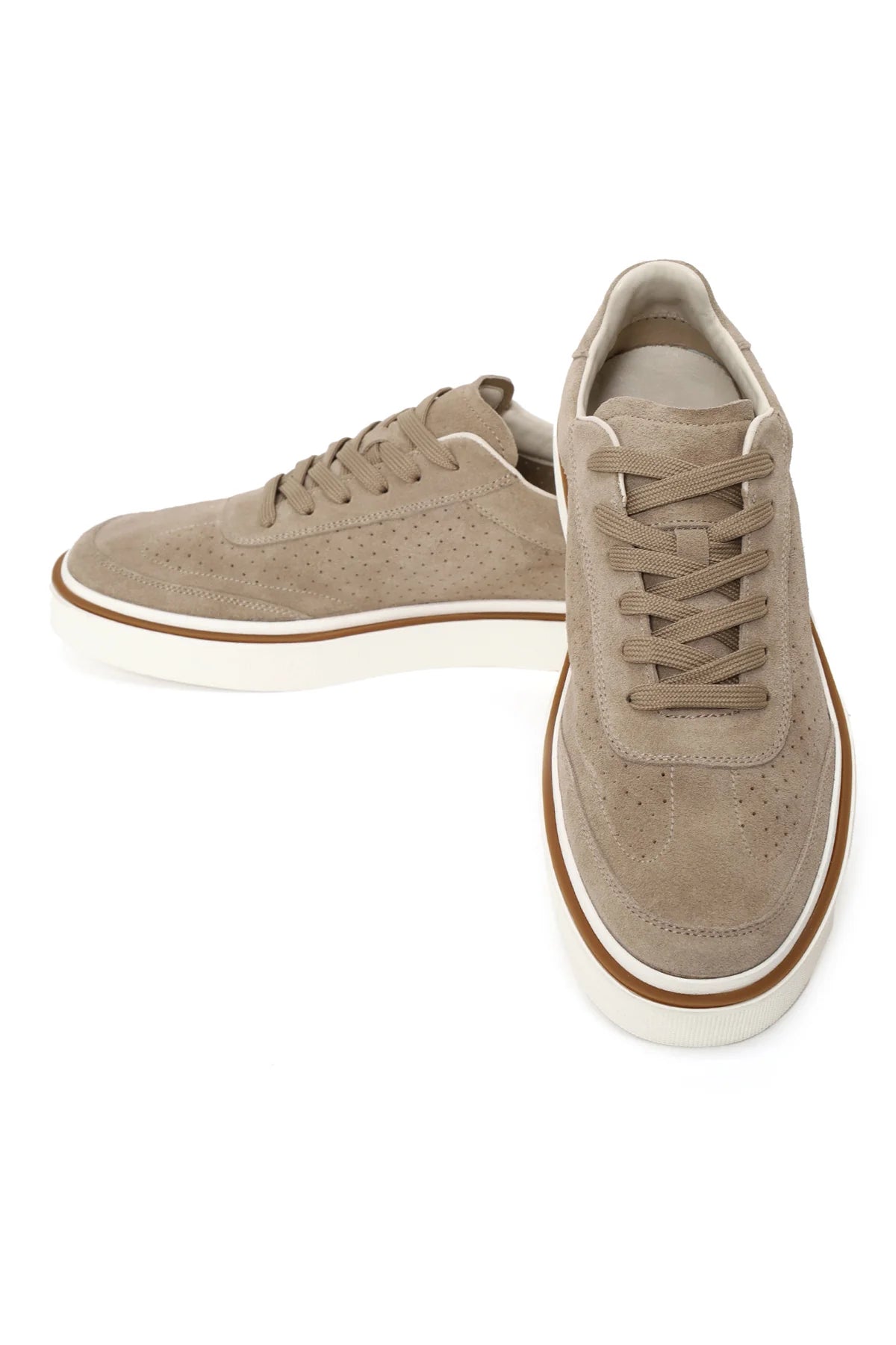 Erkek Bej Bağcıklı Kalın Tabanlı Süet Deri Sneaker