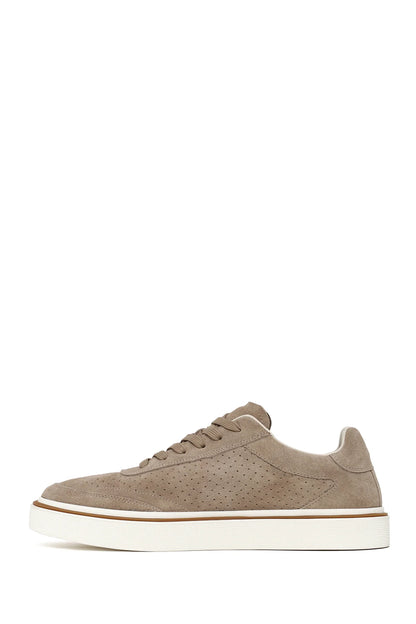 Erkek Bej Bağcıklı Kalın Tabanlı Süet Deri Sneaker