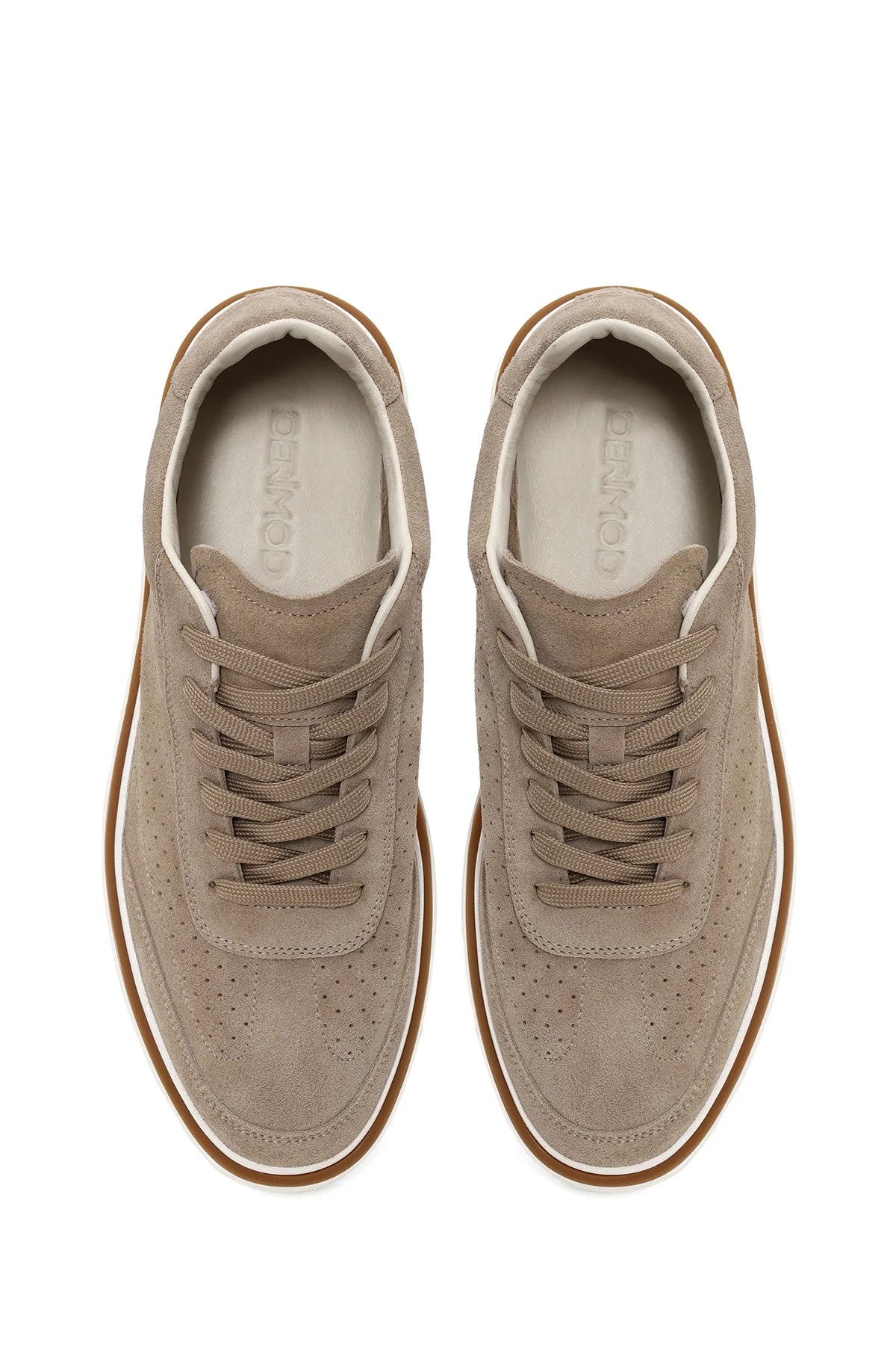 Erkek Bej Bağcıklı Kalın Tabanlı Süet Deri Sneaker