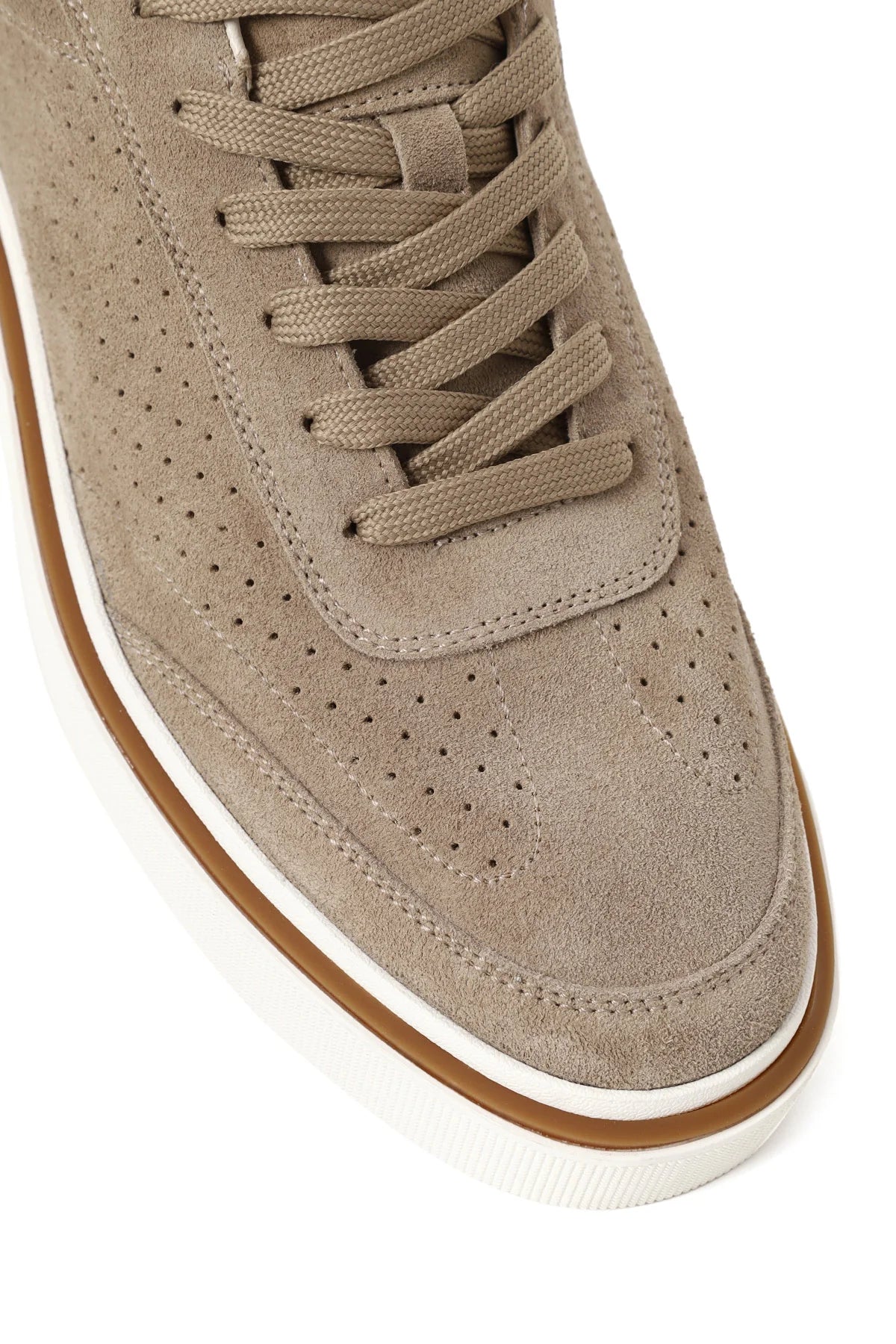 Erkek Bej Bağcıklı Kalın Tabanlı Süet Deri Sneaker