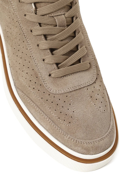 Erkek Bej Bağcıklı Kalın Tabanlı Süet Deri Sneaker