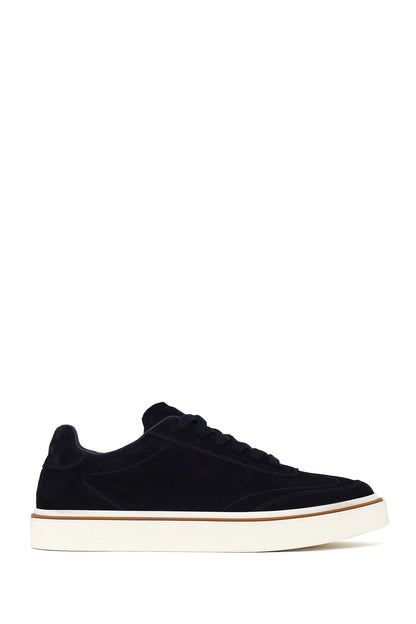Erkek Lacivert Bağcıklı Kalın Tabanlı Süet Deri Sneaker