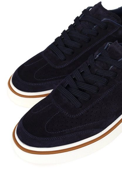 Erkek Lacivert Bağcıklı Kalın Tabanlı Süet Deri Sneaker
