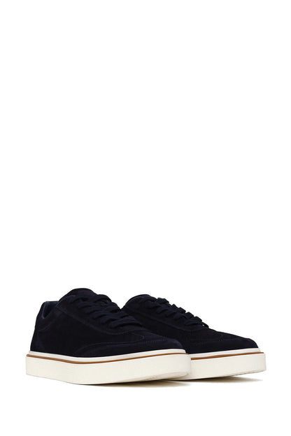 Erkek Lacivert Bağcıklı Kalın Tabanlı Süet Deri Sneaker