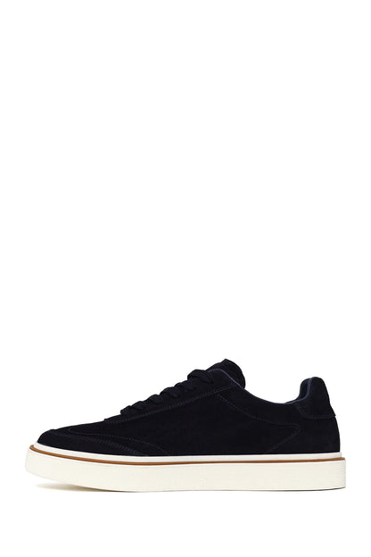 Erkek Lacivert Bağcıklı Kalın Tabanlı Süet Deri Sneaker