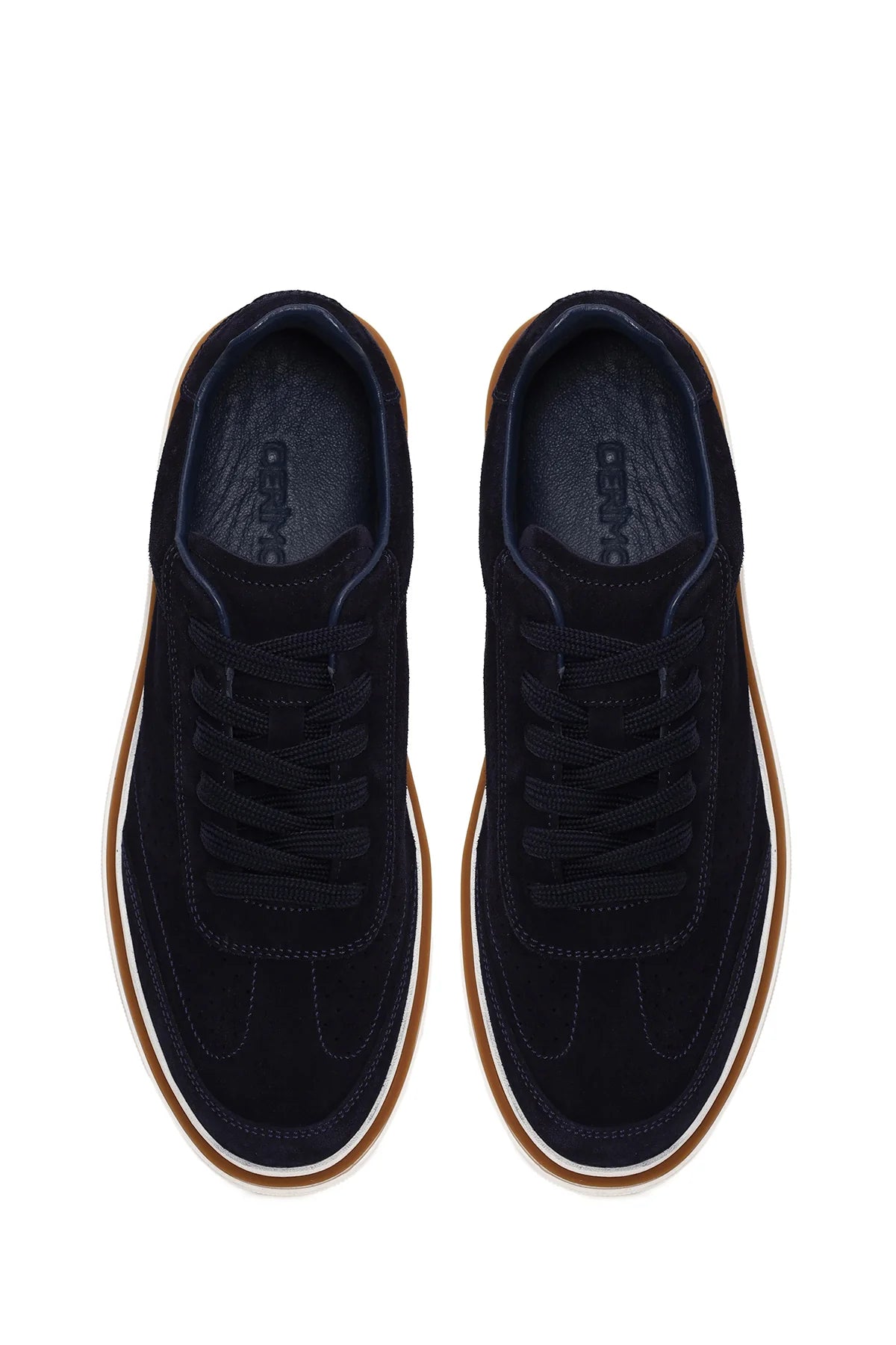 Erkek Lacivert Bağcıklı Kalın Tabanlı Süet Deri Sneaker