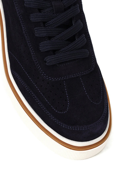Erkek Lacivert Bağcıklı Kalın Tabanlı Süet Deri Sneaker