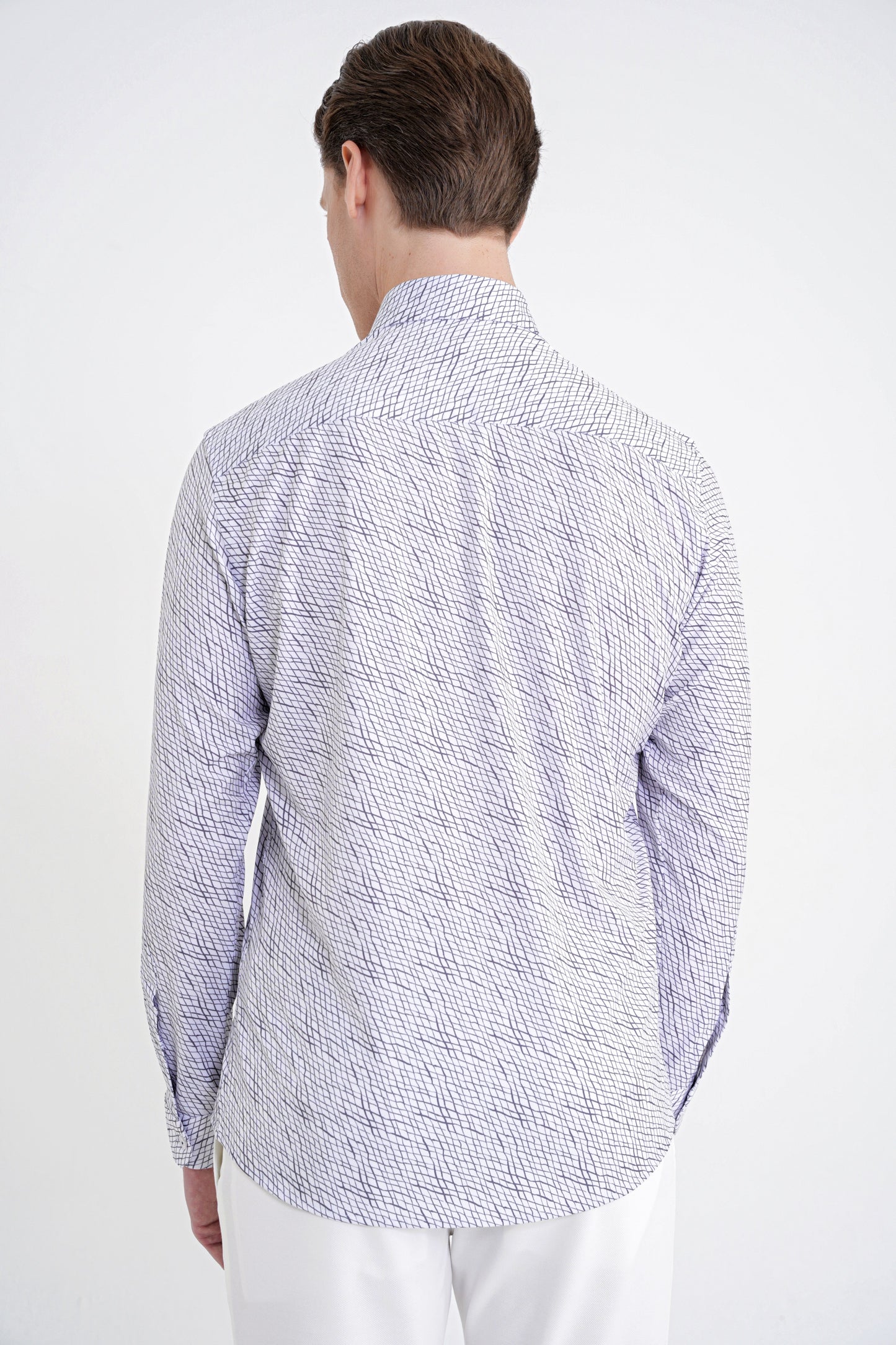 Slim Fit Pamuklu Baskılı Desen Yaka Düğmeli Gri Gömlek G 1603
