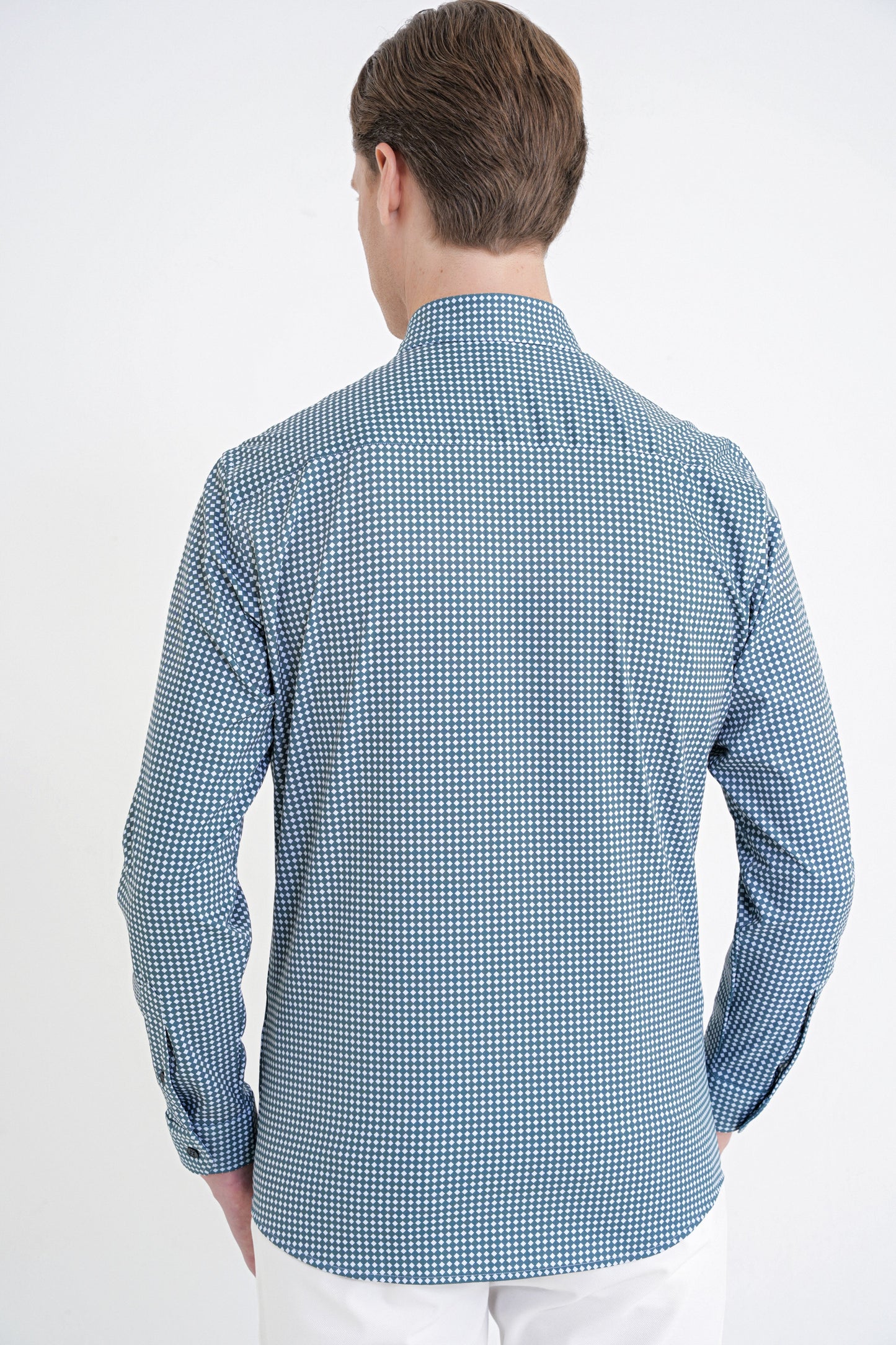 Slim Fit Pötikare Baskılı Pamuklu Yaka Düğmeli Yeşil Gömlek G 1604