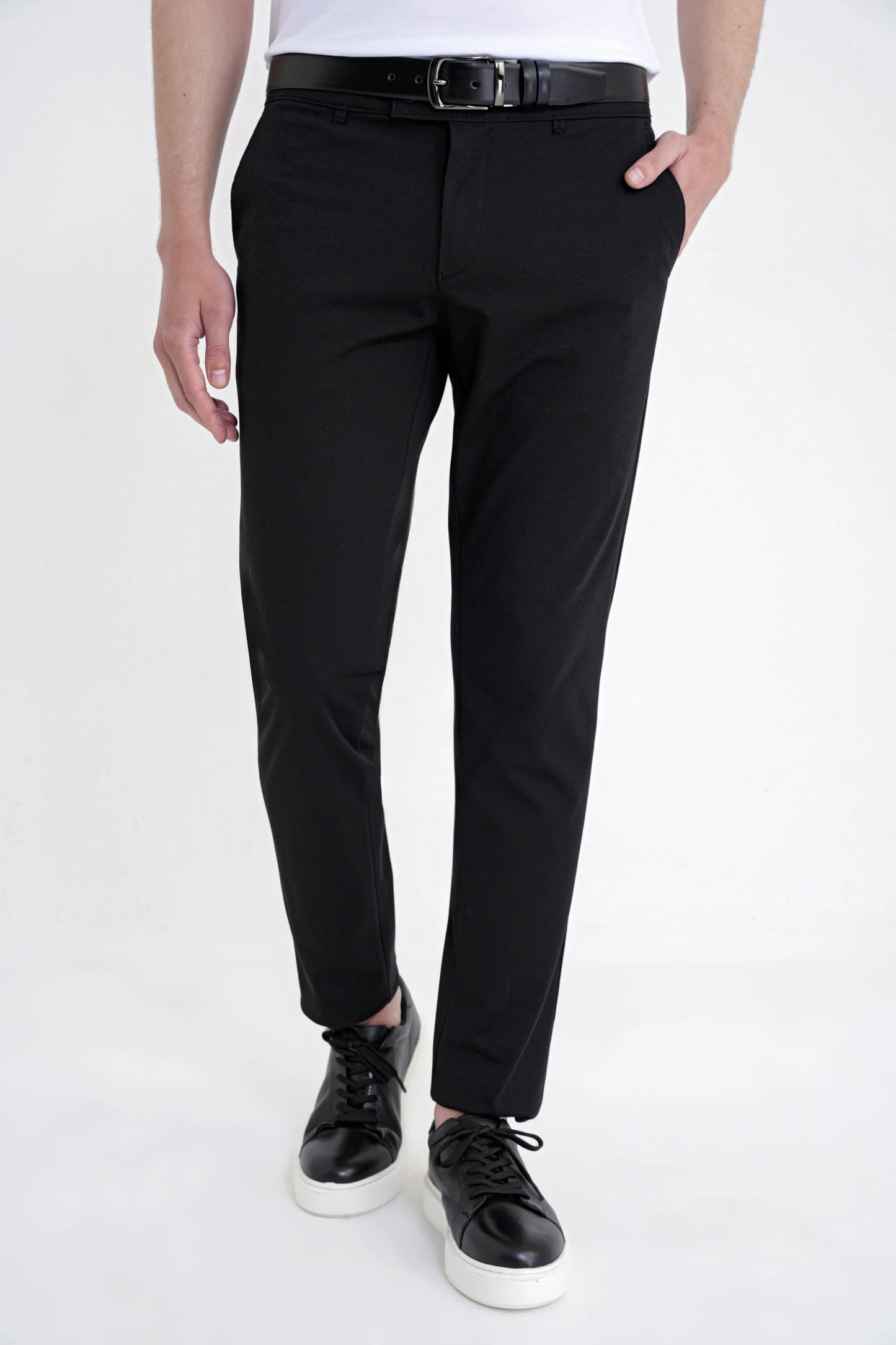Comfort Fit Yan Cep Pamuklu Dokulu Siyah Pantolon P 1219