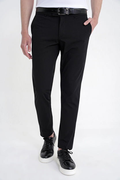 Comfort Fit Yan Cep Pamuklu Dokulu Siyah Pantolon P 1219