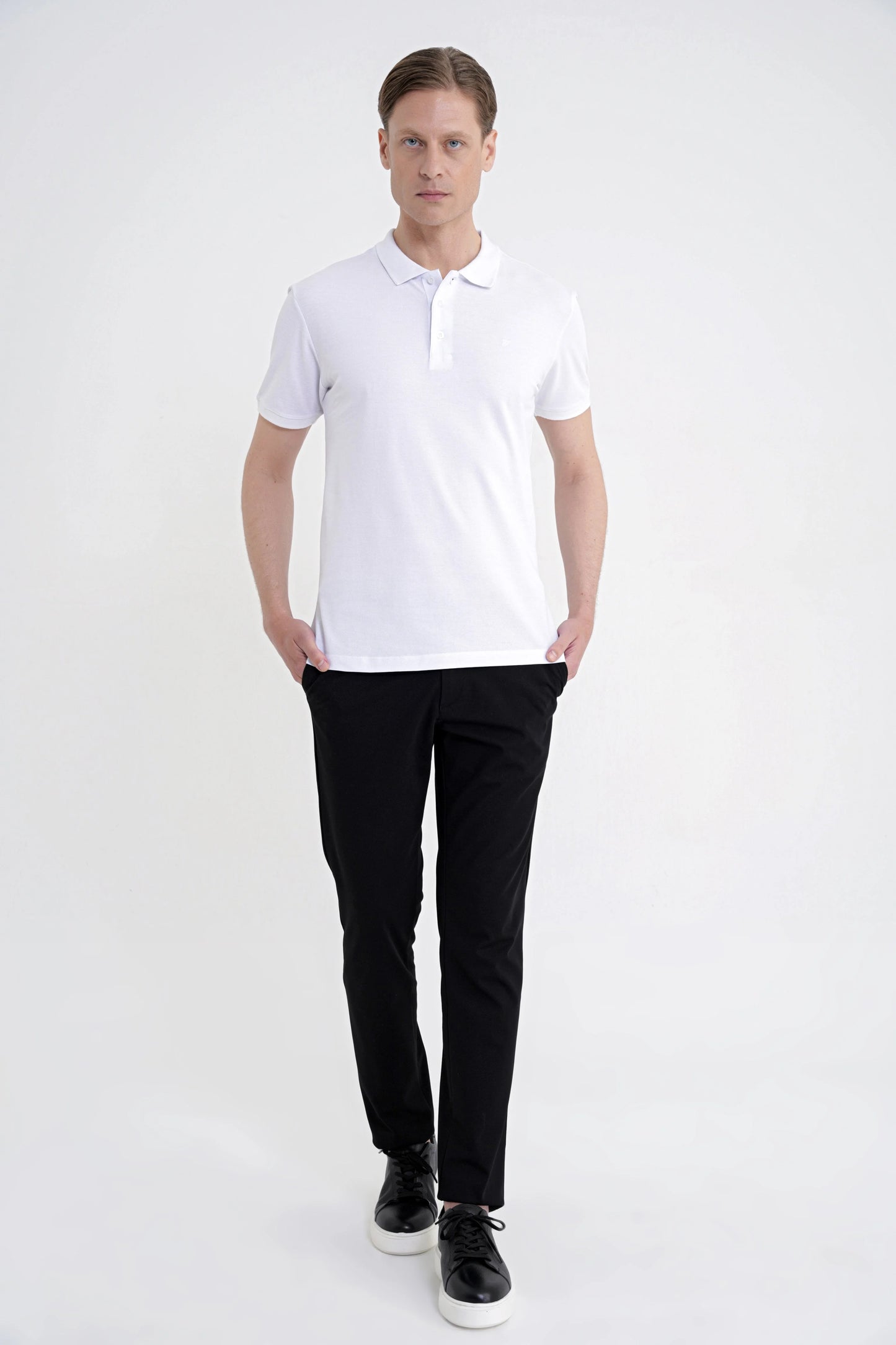 Comfort Fit Yan Cep Pamuklu Dokulu Siyah Pantolon P 1219