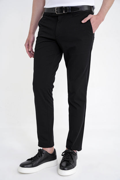 Comfort Fit Yan Cep Pamuklu Dokulu Siyah Pantolon P 1219