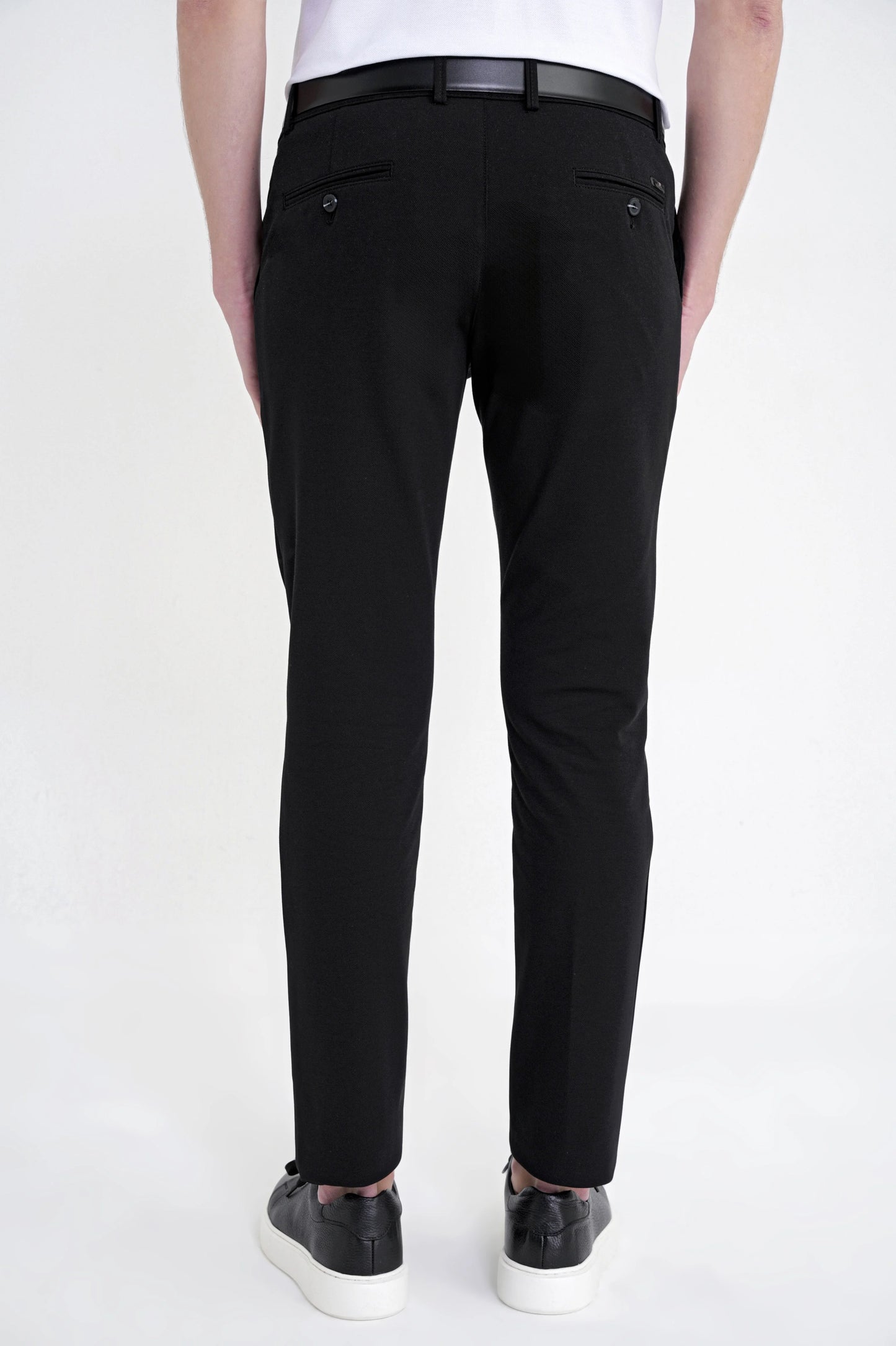Comfort Fit Yan Cep Pamuklu Dokulu Siyah Pantolon P 1219