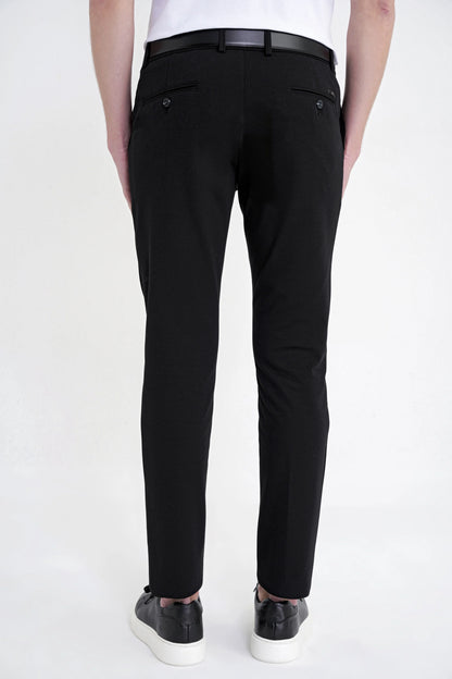 Comfort Fit Yan Cep Pamuklu Dokulu Siyah Pantolon P 1219