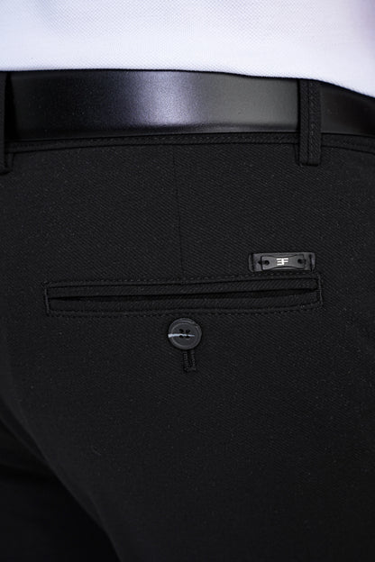 Comfort Fit Yan Cep Pamuklu Dokulu Siyah Pantolon P 1219