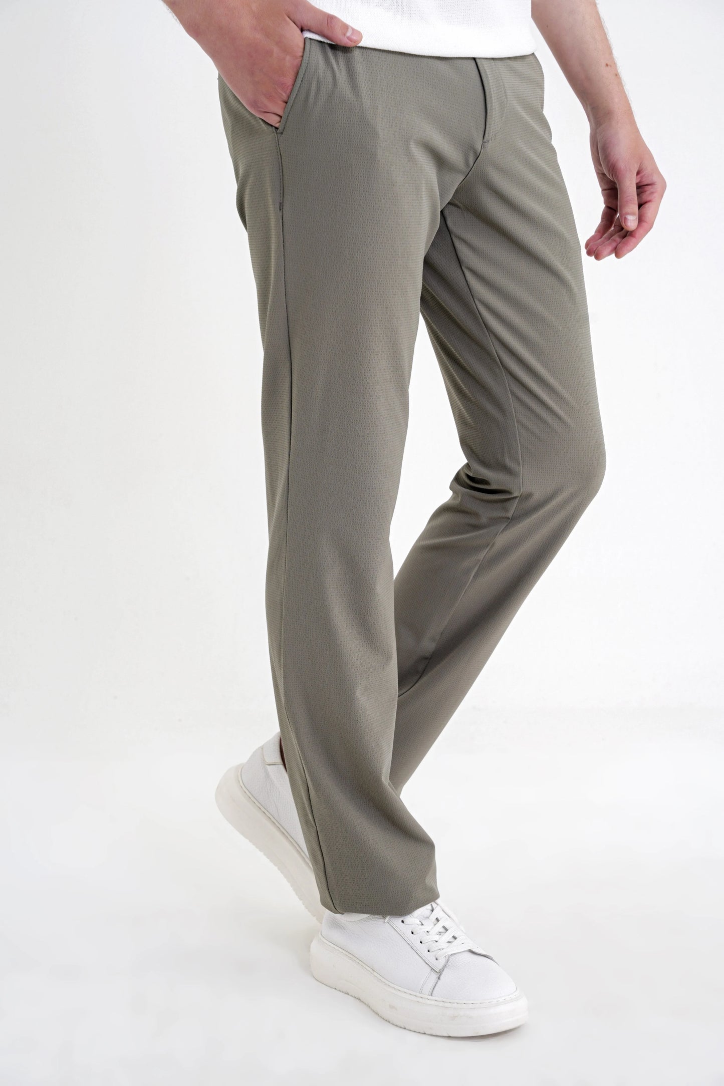 Regular Fit Yan Cep Doku Desenli Beli Lastikli Haki Pantolon P 1212
