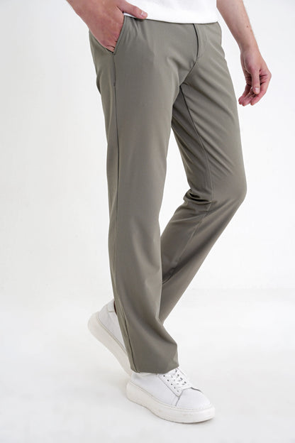 Regular Fit Yan Cep Doku Desenli Beli Lastikli Haki Pantolon P 1212