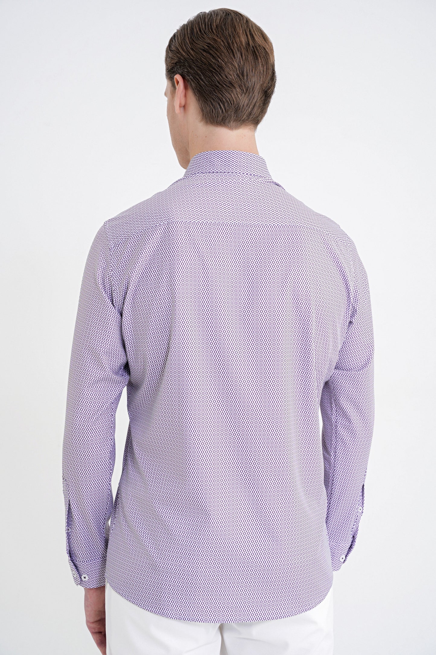 Slim Fit Yaka Düğmeli Baskılı Pamuklu Bordo Gömlek G 1606