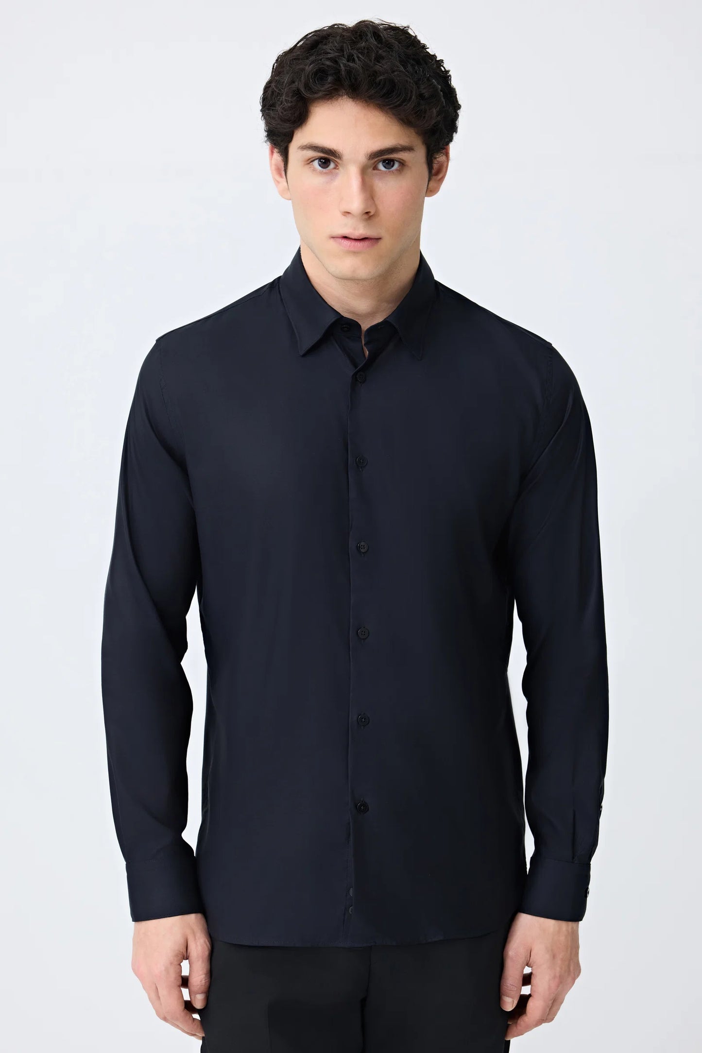 Tween Slim Fit Siyah Düz Gömlek
