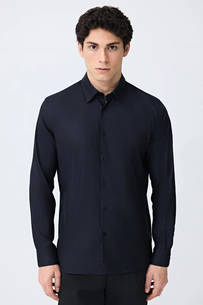 Tween Slim Fit Siyah Düz Gömlek
