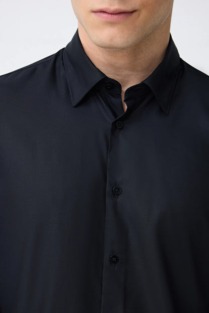 Tween Slim Fit Siyah Düz Gömlek