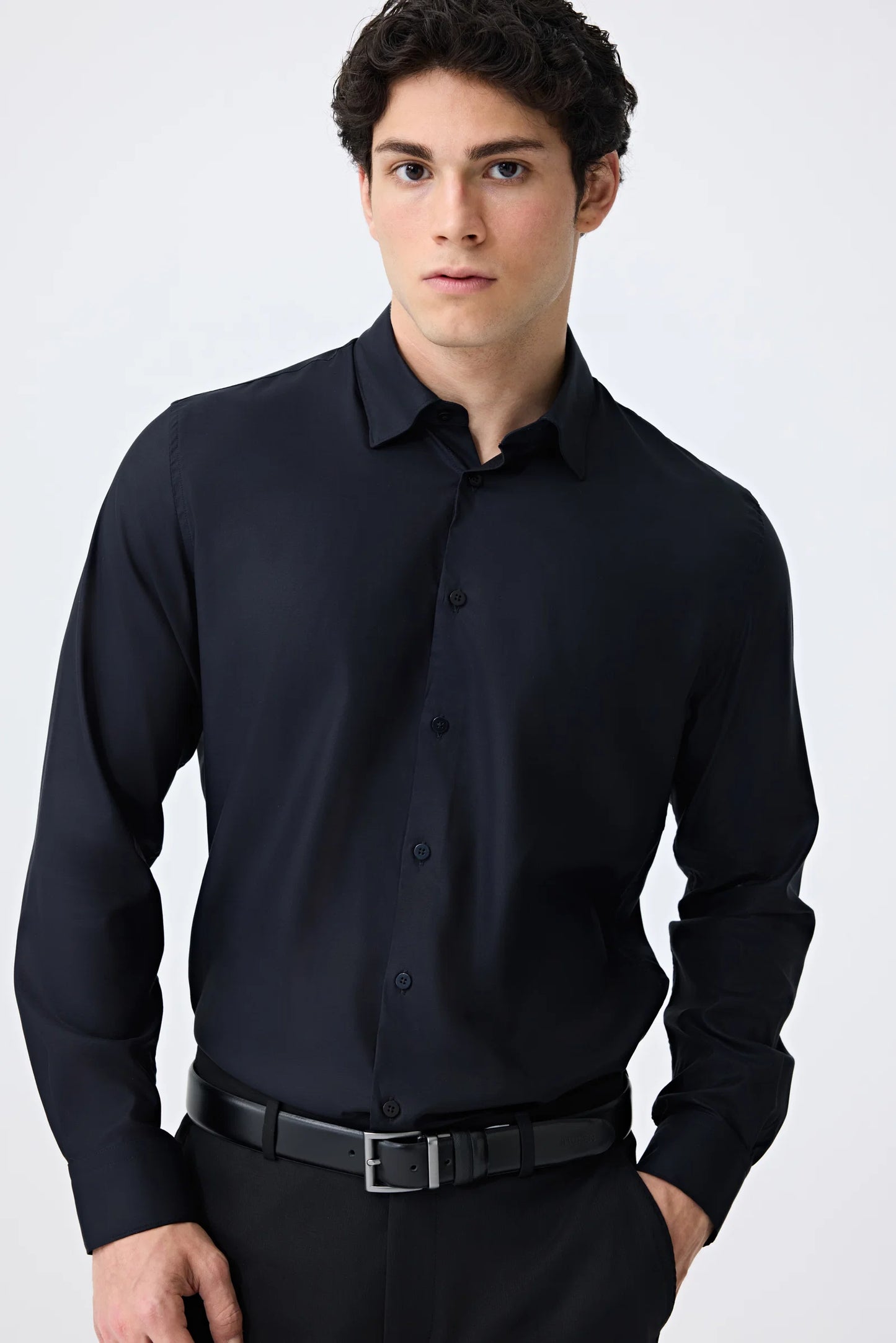 Tween Slim Fit Siyah Düz Gömlek