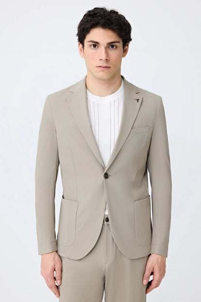 Tween Slim Fit Bej Diyogonal Kumaş Ceket